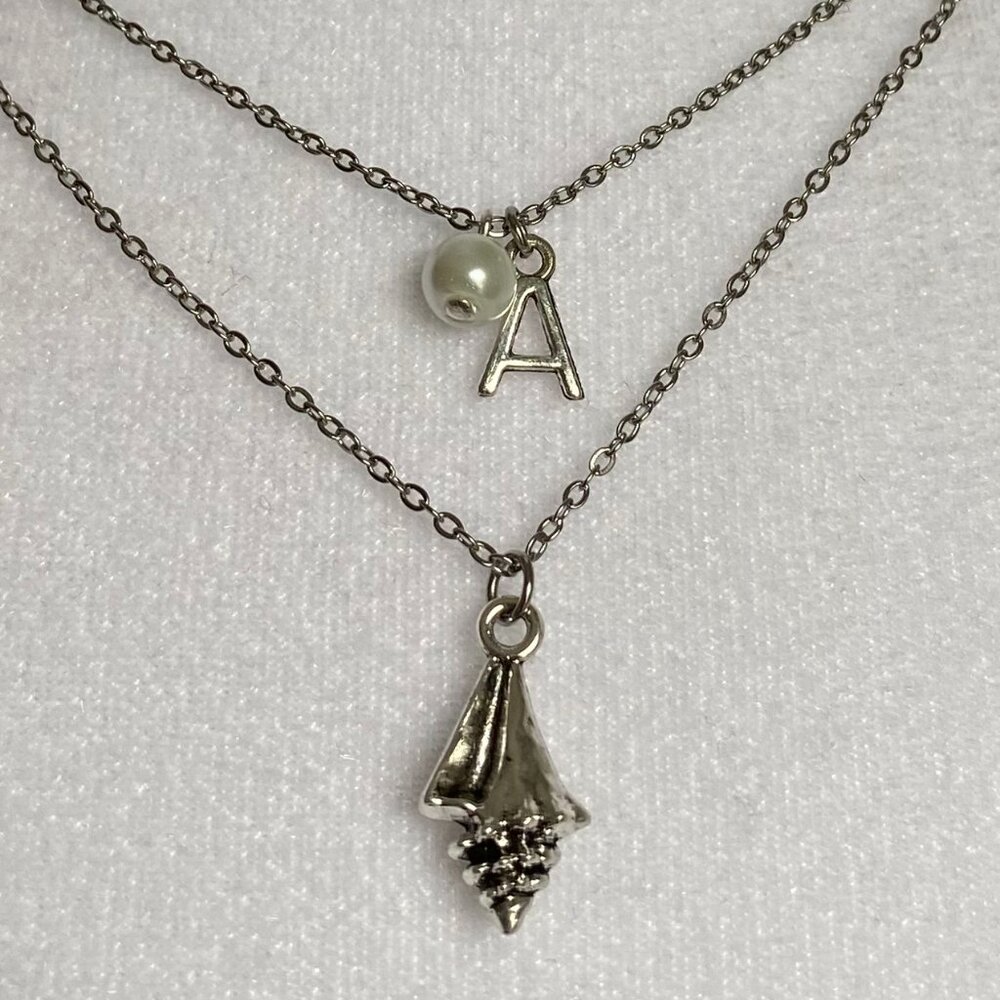 Letter A Initial Stainless Steel Silver Necklace Faux Pearl Handmade Jewelry